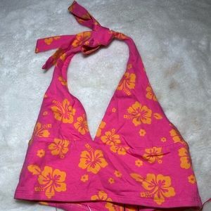 Garage Neon Pink/Orange Halter Crop Tank Top